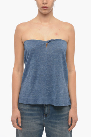 Linen Strapless Top with Cut-out Detailing