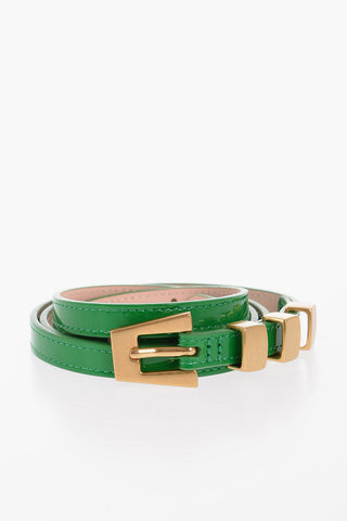 Cintura Slim Fit VIC In Pelle Lucida  con Fibbia Dorata 15mm