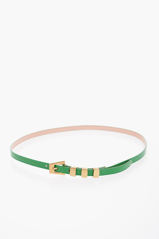 Cintura Slim Fit VIC In Pelle Lucida  con Fibbia Dorata 15mm
