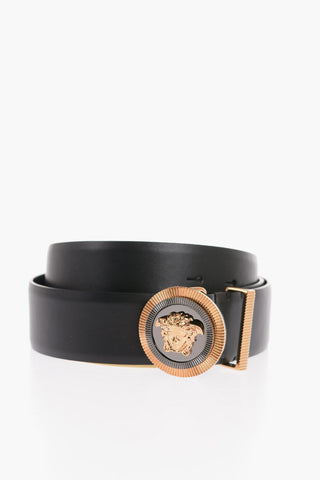 Leather Medusa Belt with Golden Buckle 40mm