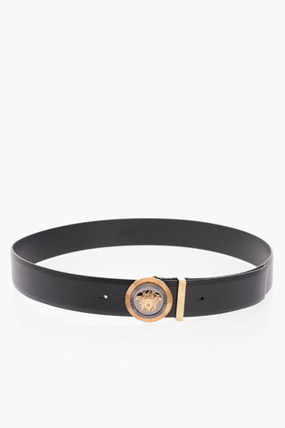 Leather Medusa Belt with Golden Buckle 40mm