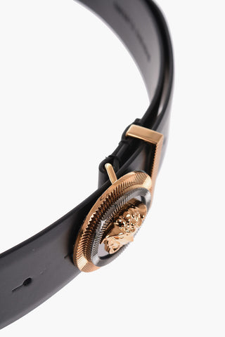 Leather Medusa Belt with Golden Buckle 40mm
