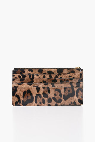 Portacarte in Pelle Lucida Effetto Animalier con Chiusura Zip