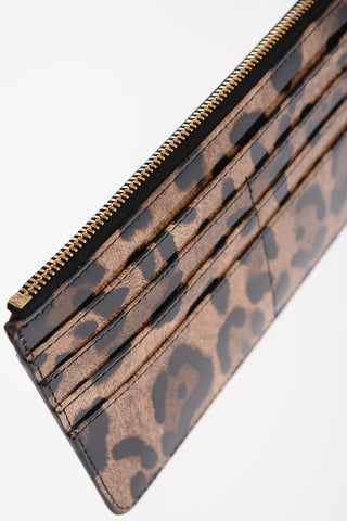 Portacarte in Pelle Lucida Effetto Animalier con Chiusura Zip