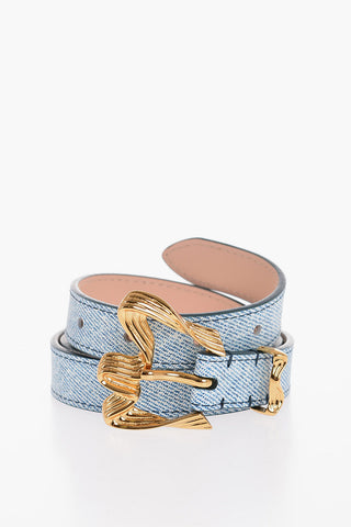 Cintura RIBBON In Pelle Effetto Denim con Fibbia Arricciata Dorata 20mm