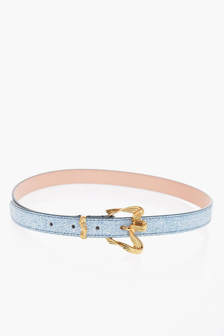 Cintura RIBBON In Pelle Effetto Denim con Fibbia Arricciata Dorata 20mm