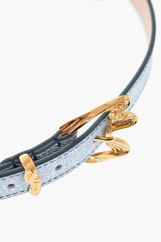 Cintura RIBBON In Pelle Effetto Denim con Fibbia Arricciata Dorata 20mm