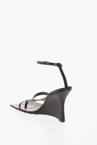 Sandali Ankle Strap in Pelle con Zeppa e Punta Quadrata 10cm