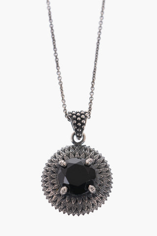 Silver Necklace with Pendant and Central Stone