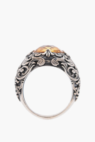 Baroque Motif Silver Ring with Central Stone