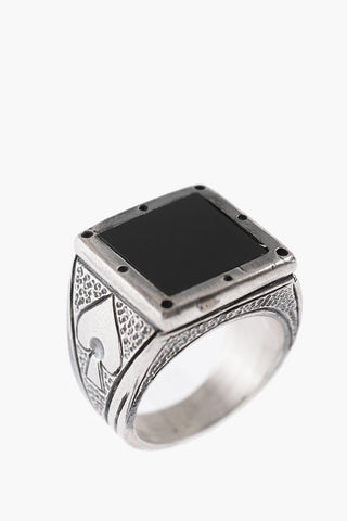 Silver PiCCHE Ring with Engravings and Center Stone