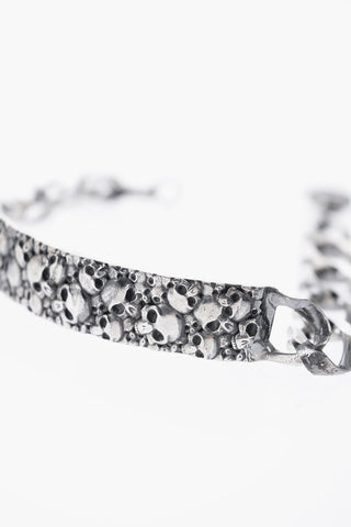 Silver Band Bracelet with Skulls