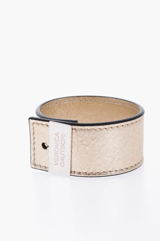 Solid Color Metallic Saffiano Leather Bracelet