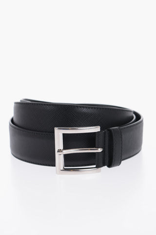 Saffiano Leather Belt with Silver-Tone Buckle 35mm