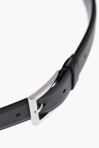Saffiano Leather Belt with Silver-Tone Buckle 35mm