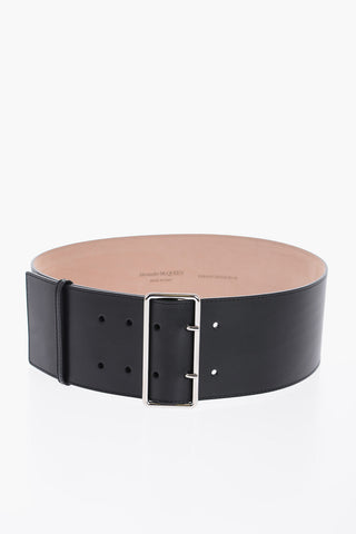 Leather Belt with Silver-Tone Buckle 85mm