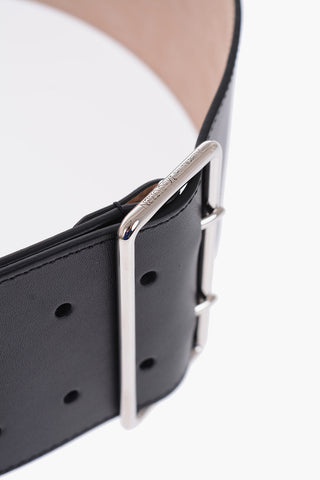 Leather Belt with Silver-Tone Buckle 85mm