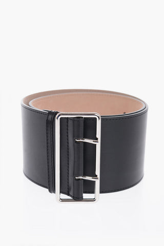 Leather Belt with Silver-Tone Buckle 85mm