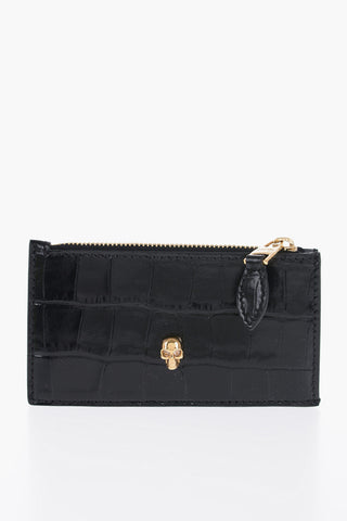 Portacarte in Pelle Effetto Coccodrillo con Chiusura Zip