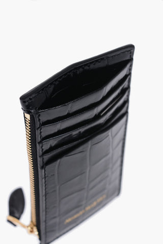 Crocodile Effect Leather Card Holder with Zip Closure