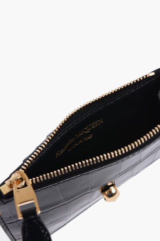 Crocodile Effect Leather Card Holder with Zip Closure