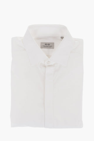 CC COLLECTION Jacquard Cotton Shirt with Hidden Buttoning
