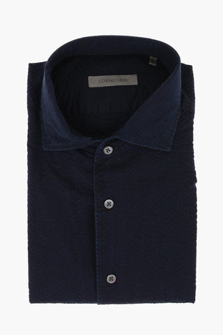 Bubble Effect Jacquard Cotton Shirt with Standard Collar