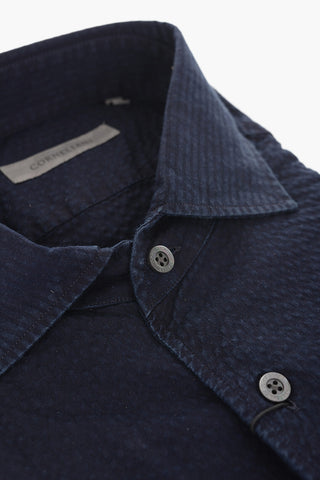 Bubble Effect Jacquard Cotton Shirt with Standard Collar
