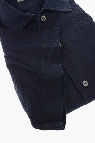 Bubble Effect Jacquard Cotton Shirt with Standard Collar