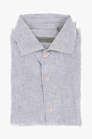 Pinstriped Linen Shirt with Standard Collar