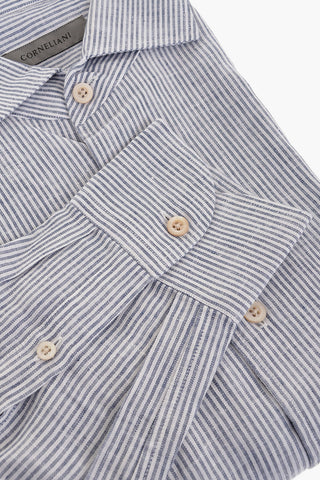 Pinstriped Linen Shirt with Standard Collar