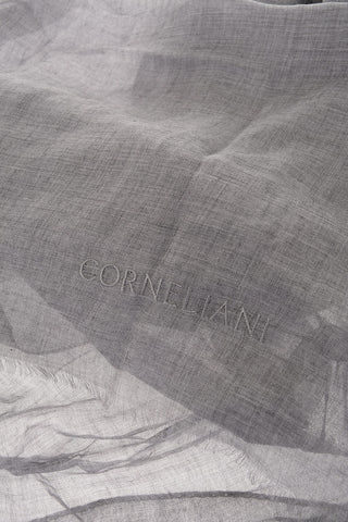 Cashmere Blend Fringed Scarf with Embroiedered Logo