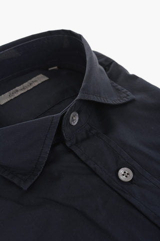 Solid Color Spread Collar Shirt with Double Breast Pocket
