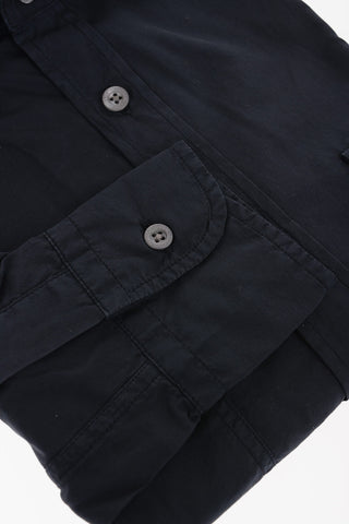 Solid Color Spread Collar Shirt with Double Breast Pocket