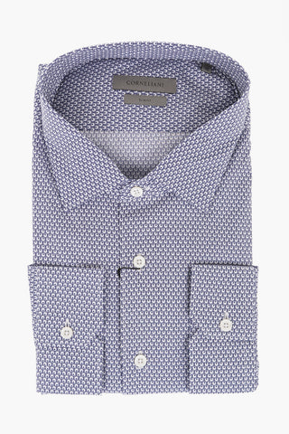 Camicia Slim Fit in Cotone con Fantasia Bird's Eye