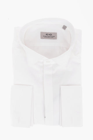 CC COLLECTION Jacquard Cotton Shirt with Wing-tip Collar