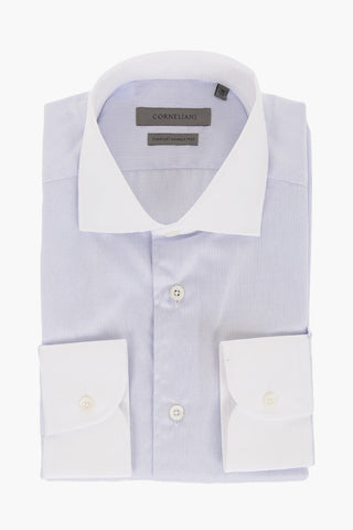 Jacquard Cotton Shirt with Contrasting Collar and Cuffs