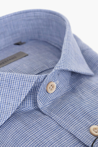 Camicia in Lino con Motivo Micro Pied de Poule