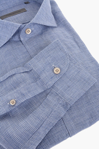 Camicia in Lino con Motivo Micro Pied de Poule