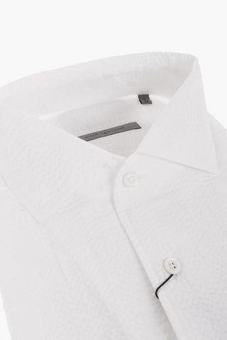 Camicia in Cotone Jacquard Effetto Bubble con Collo Francese