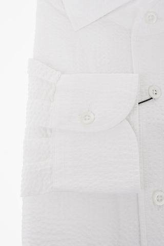 Camicia in Cotone Jacquard Effetto Bubble con Collo Francese