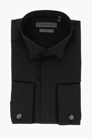 Silk Blend Slim Fit Shirt with Wing-tip Collar