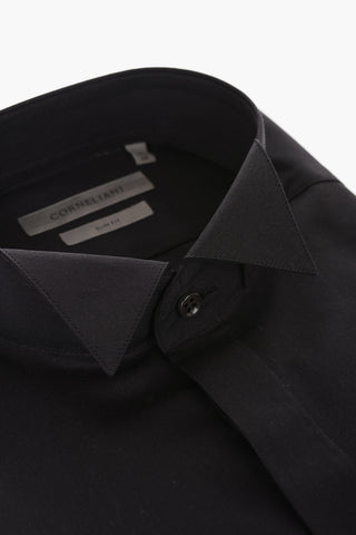 Silk Blend Slim Fit Shirt with Wing-tip Collar