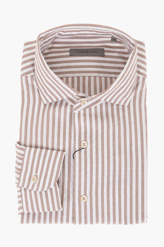 Cotton and Linen Blend Shirt with Striped Pattern