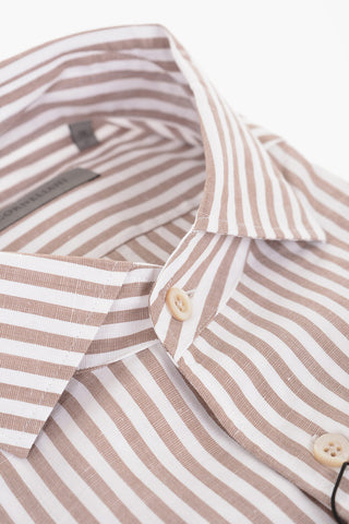 Cotton and Linen Blend Shirt with Striped Pattern