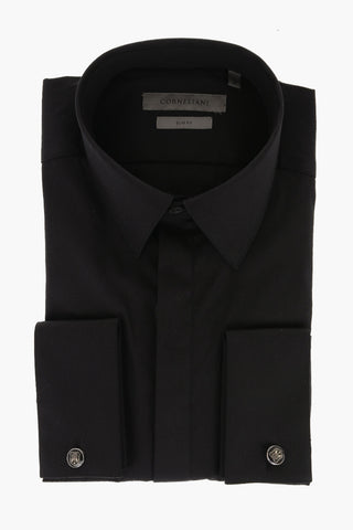 Cotton Blend Slim Fit Shirt with Spread Collar