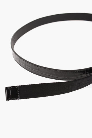 Crocodile-Effet Leather belt with Golden Buckle 25mm