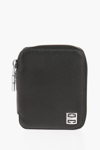 Textured Leather Wallet with Silver-Tone Logo and Zip Closure
