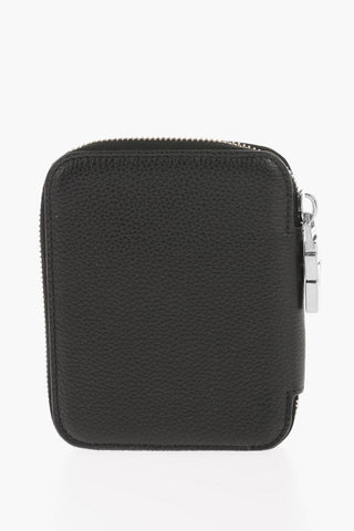 Textured Leather Wallet with Silver-Tone Logo and Zip Closure