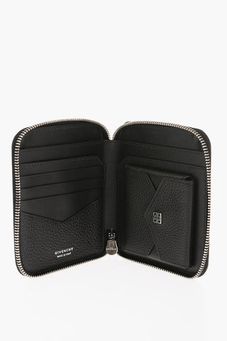 Textured Leather Wallet with Silver-Tone Logo and Zip Closure